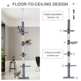 Floor-to-Ceiling Scratcher w/ Plush Platforms, 230-260cm - Grey - Cat Trees - Purr Wish