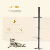 Floor-to-Ceiling Cat Tree with 3 Perches, 228-260cm - Grey - Cat Trees - Purr Wish