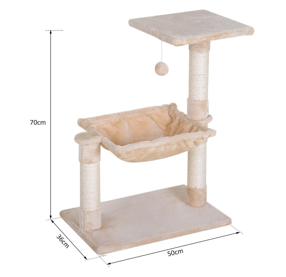 Cat Tree Hammock Bed w/ Scratching Post, 70cm - Beige - Cat Trees - Purr Wish