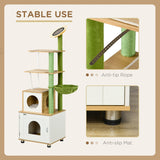 Cat Tree w/ Built-in Litter Box, 176cm - Oak & Green - Cat Trees - Purr Wish