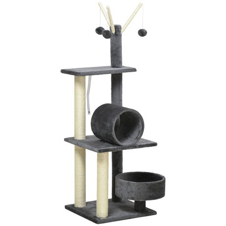 Multifunctional Cat Tree - Bed, Tunnel, Perch, Toy, 121cm - Dark Grey - Cat Trees - Purr Wish