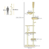 6-Tier Floor-to-Ceiling Adjustable Cat Tree, 230-250cm - Beige - Cat Trees - Purr Wish