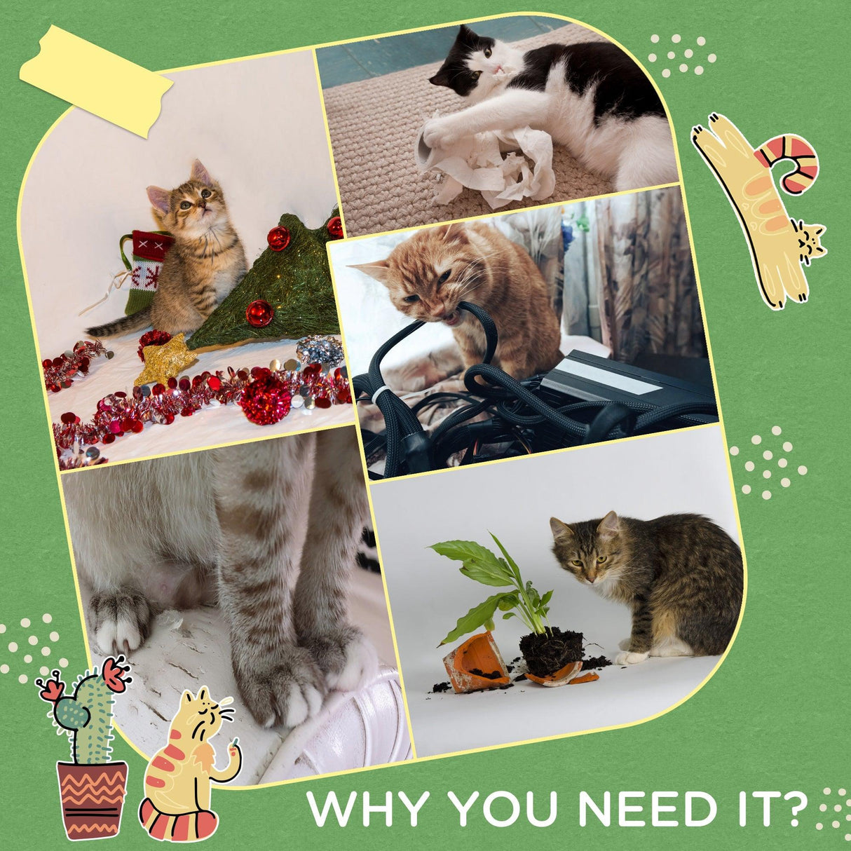 Cactus Cat Tree with Scratching Post, Hammock, 82cm - Green - Cat Trees - Purr Wish