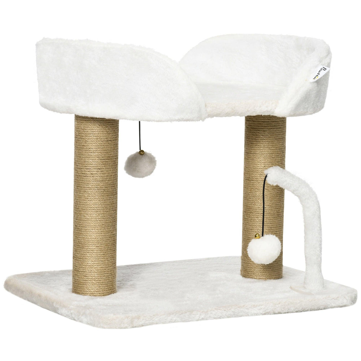 Small Cat Tree with Sisal Scratching Post & Bed, 42cm - White - Cat Trees - Purr Wish