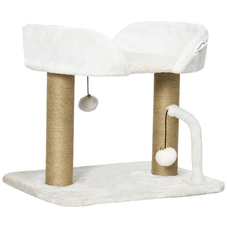 Small Cat Tree with Sisal Scratching Post & Bed, 42cm - White - Cat Trees - Purr Wish