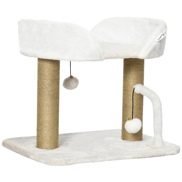 Small Cat Tree with Sisal Scratching Post & Bed, 42cm - White - Cat Trees - Purr Wish