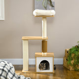 Multi-level Cat Tree w/ Scratchers, Perches, Cat House, 114cm - Oak - Cat Trees - Purr Wish
