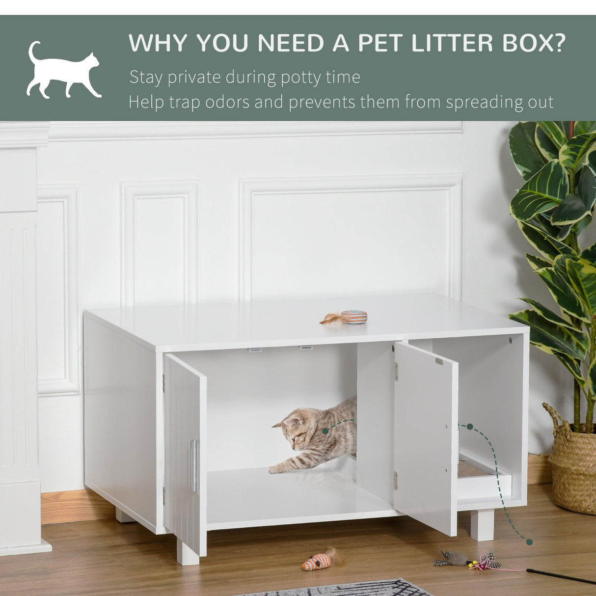 Cat Litter Box Enclosure & House - White - Cat Litter Trays - Purr Wish