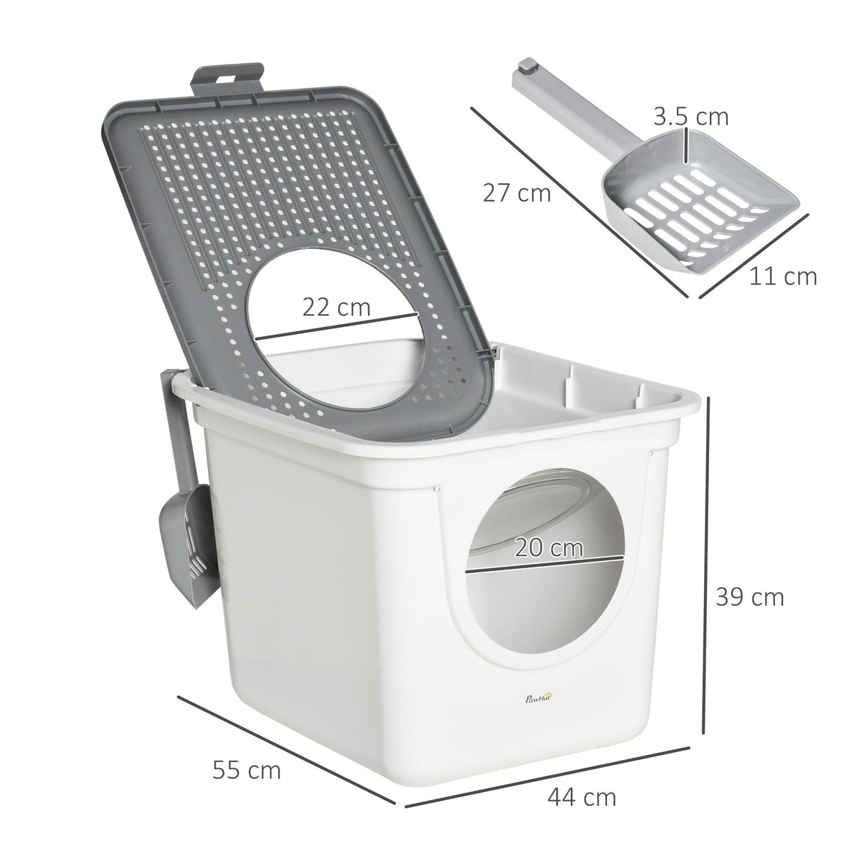 White Enclosed Cat Litter Box - 39H x 44L x 55Wcm - Cat Litter Trays - Purr Wish