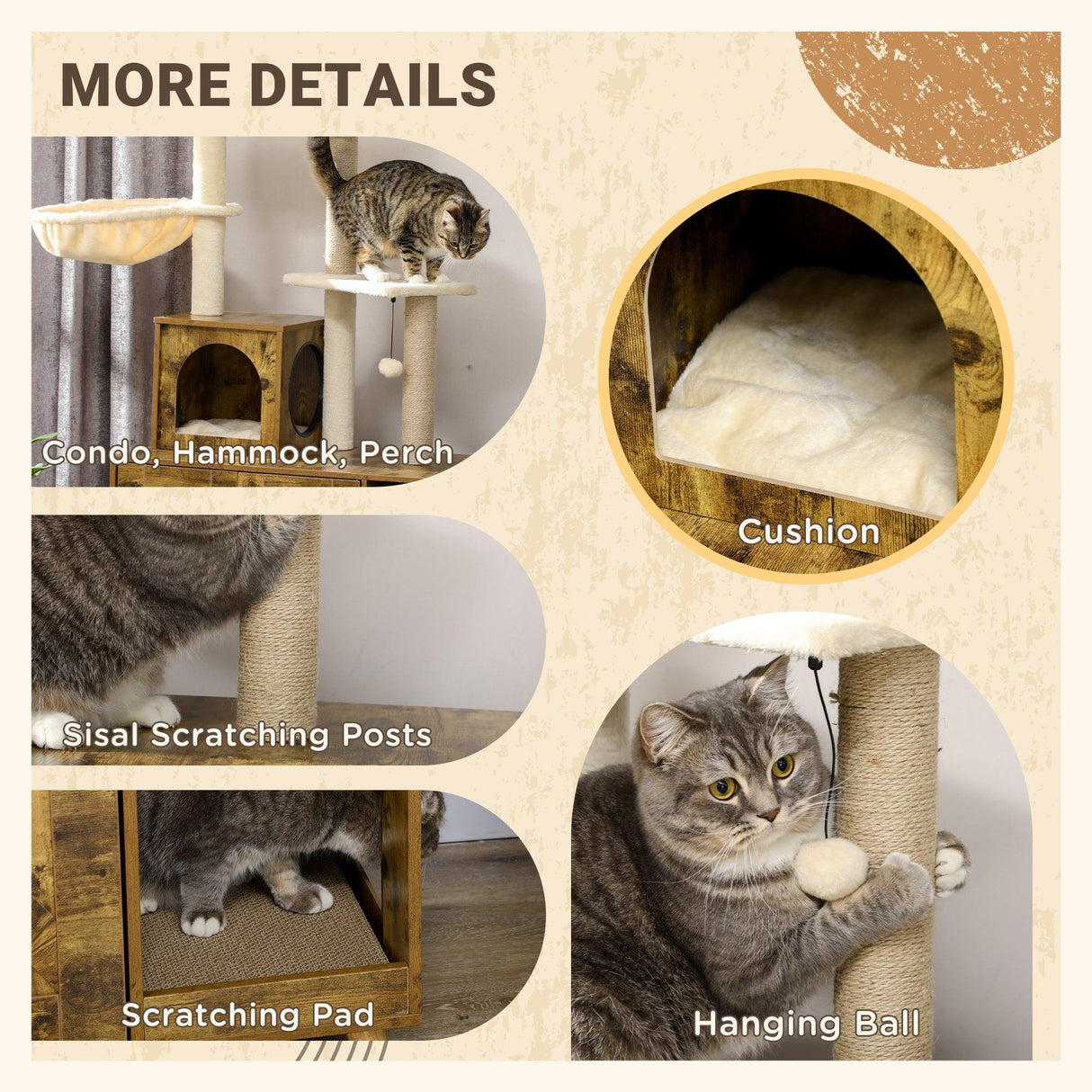 Cat Litter Enclosure w/ Cat Tree, 138cm - Rustic Brown - Cat Trees - Purr Wish