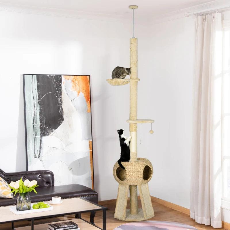 Multi-level Cat Tree w/ Scratchers, Cat House, 225-255cm - Beige - Cat Trees - Purr Wish