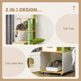 Cat Tree w/ Built-in Litter Box, 176cm - Oak & Green - Cat Trees - Purr Wish