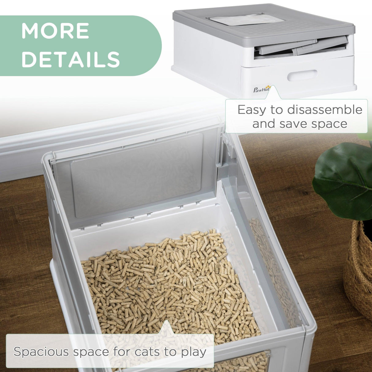 Hooded Cat Litter Box with Scoop - Grey & White - Cat Litter Trays - Purr Wish