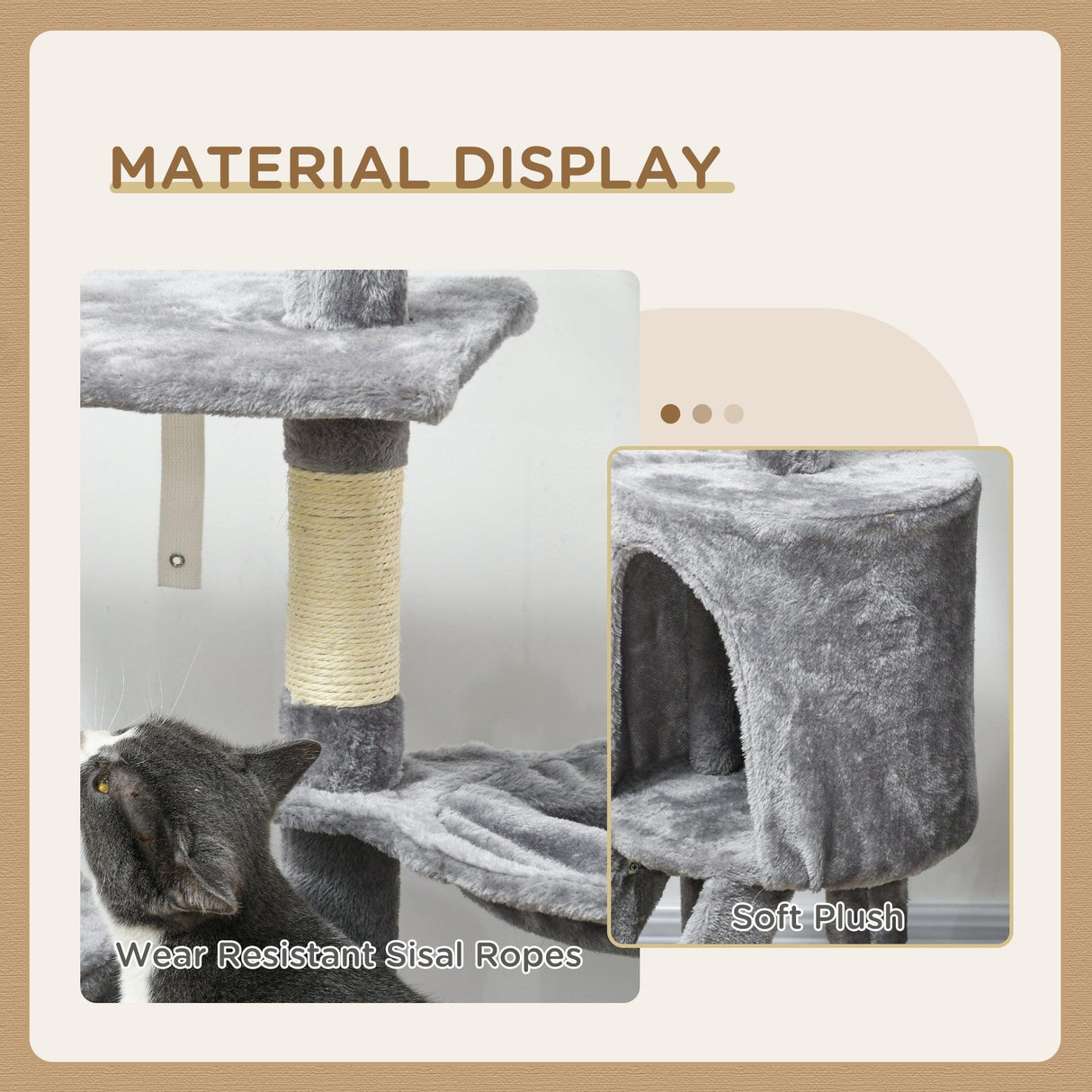 Multi-level Cat Scratching Post Tower with Ladder, 134.2cm - Grey - Cat Trees - Purr Wish