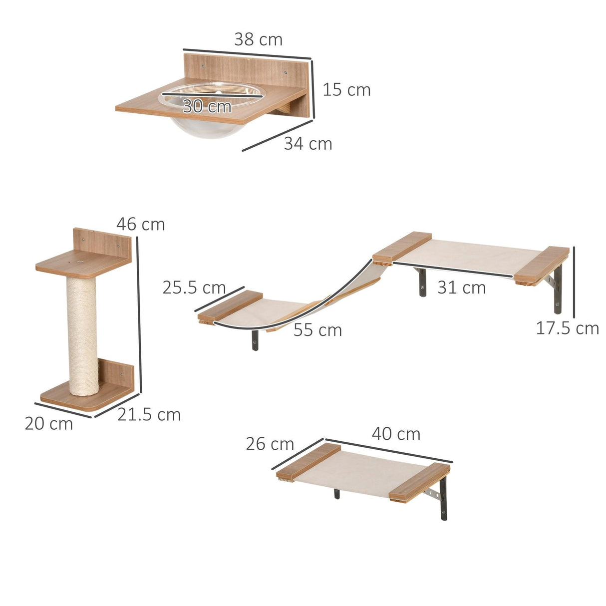 4-Piece Brown Wall-Mounted Cats Climbing Shelf Set - Cat Walls - Purr Wish