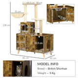 Cat Litter Enclosure w/ Cat Tree, 138cm - Rustic Brown - Cat Trees - Purr Wish