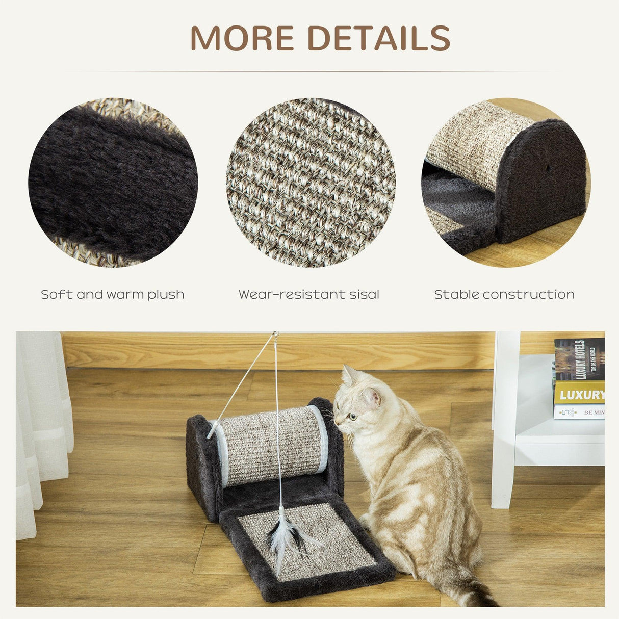 Cat Scratching Pad with Roller Toy, 16H cm - Grey - Cat Scratchers - Purr Wish