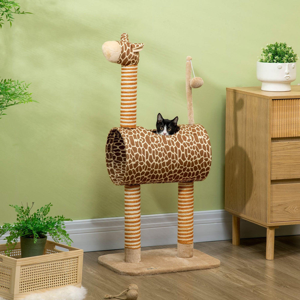 Cute Giraffe Cat Play Tower with Tunnel, 101cm - Beige - Cat Trees - Purr Wish