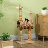 Cute Giraffe Cat Play Tower with Tunnel, 101cm - Beige - Cat Trees - Purr Wish