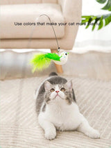 Suction Wand Cat Toy with Feathered Bird & Long Rod - Cat Wand Toys - Purr Wish