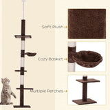 5-Tier Floor to Ceiling Cat Tree, Adjustable Height, Brown - Cat Trees - Purr Wish
