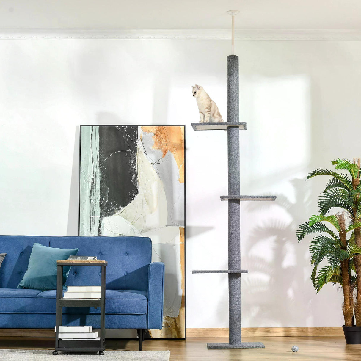 Floor-to-Ceiling Cat Tree with 3 Perches, 228-260cm - Grey - Cat Trees - Purr Wish