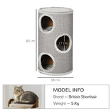 Cosy Cat Barrel Tree Tower, Climbing Frame, 70cm - Light Grey - Cat Trees - Purr Wish
