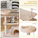 3-Tier Cat Tower w/ Hide-Away House & Ball Toys - Beige - Cat Trees - Purr Wish