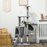 Multi-level Cat Scratching Post Tower with Ladder, 134.2cm - Grey - Cat Trees - Purr Wish