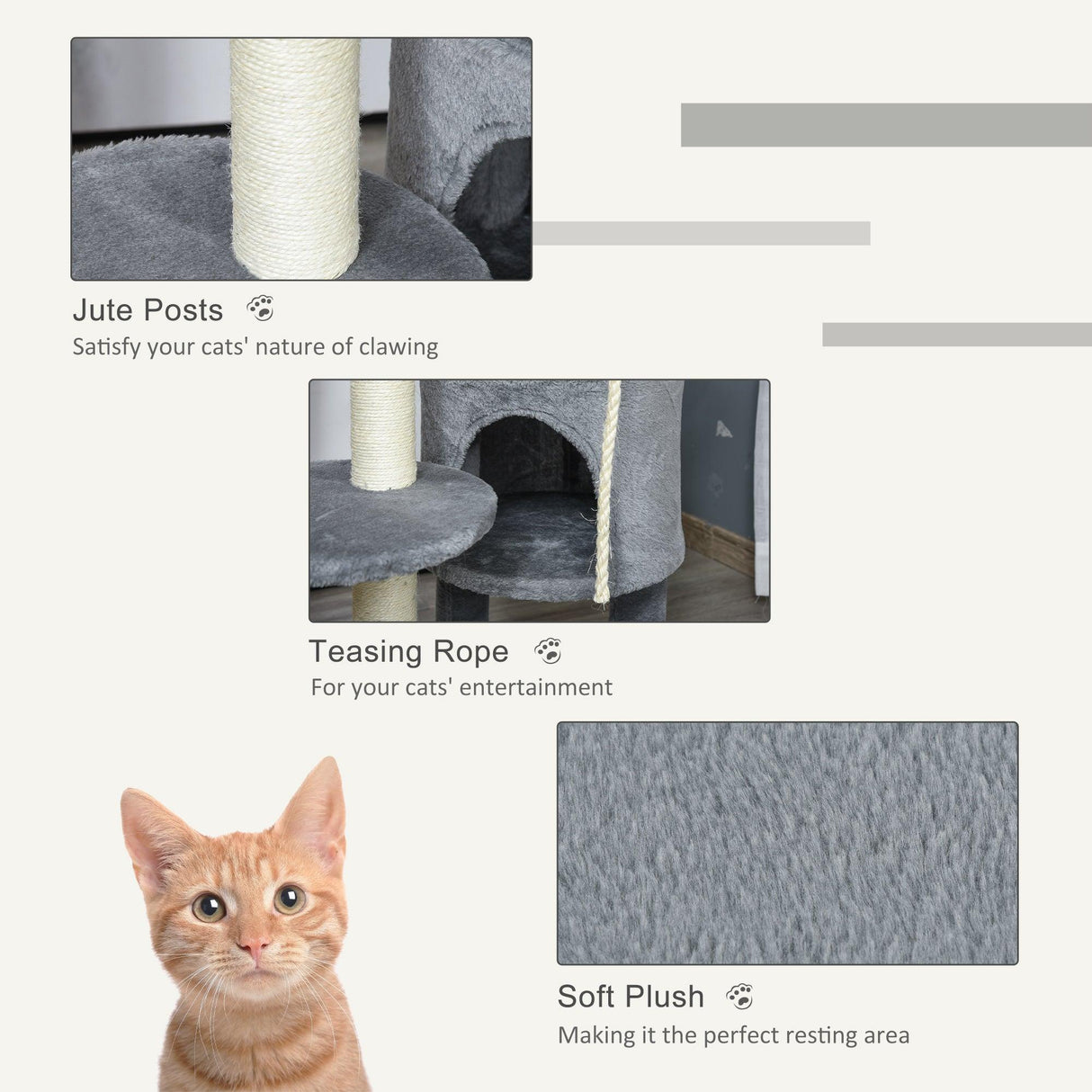 Activity Center Cat Tree with Scratching Post, 112cm - Dark Grey - Cat Trees - Purr Wish