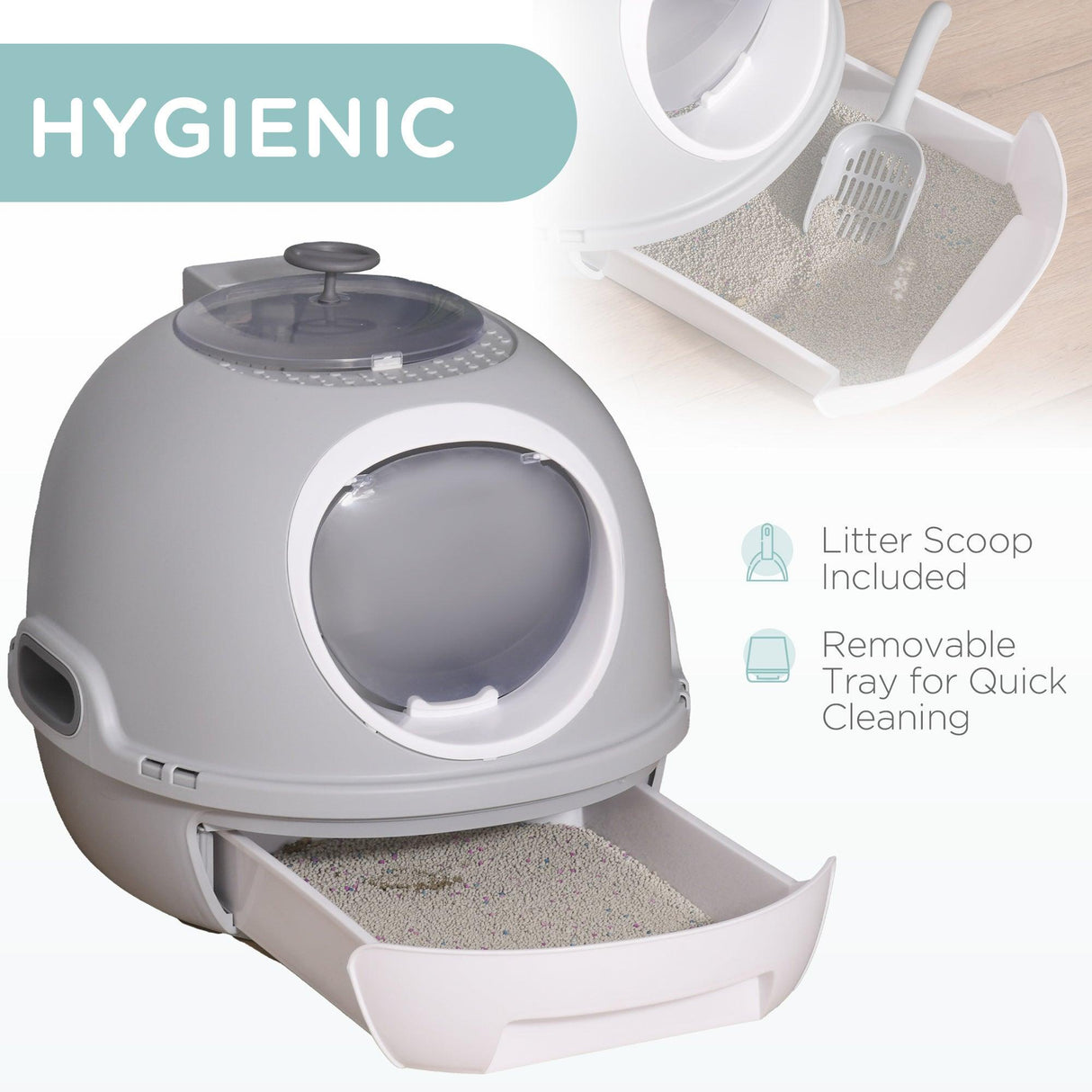 Enclosed Drawer Cat Litter Box - Light Grey - Cat Litter Trays - Purr Wish