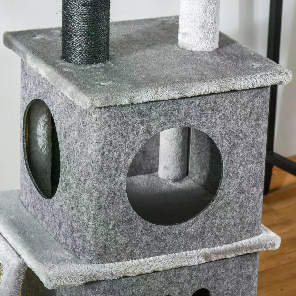 Adjustable Cat Climbing Toy Tree 255cm with Double Condo Grey - Cat Trees - Purr Wish
