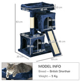 Navy Blue Cat Activity Tree with 2 Houses, Navy Blue - Cat Trees - Purr Wish
