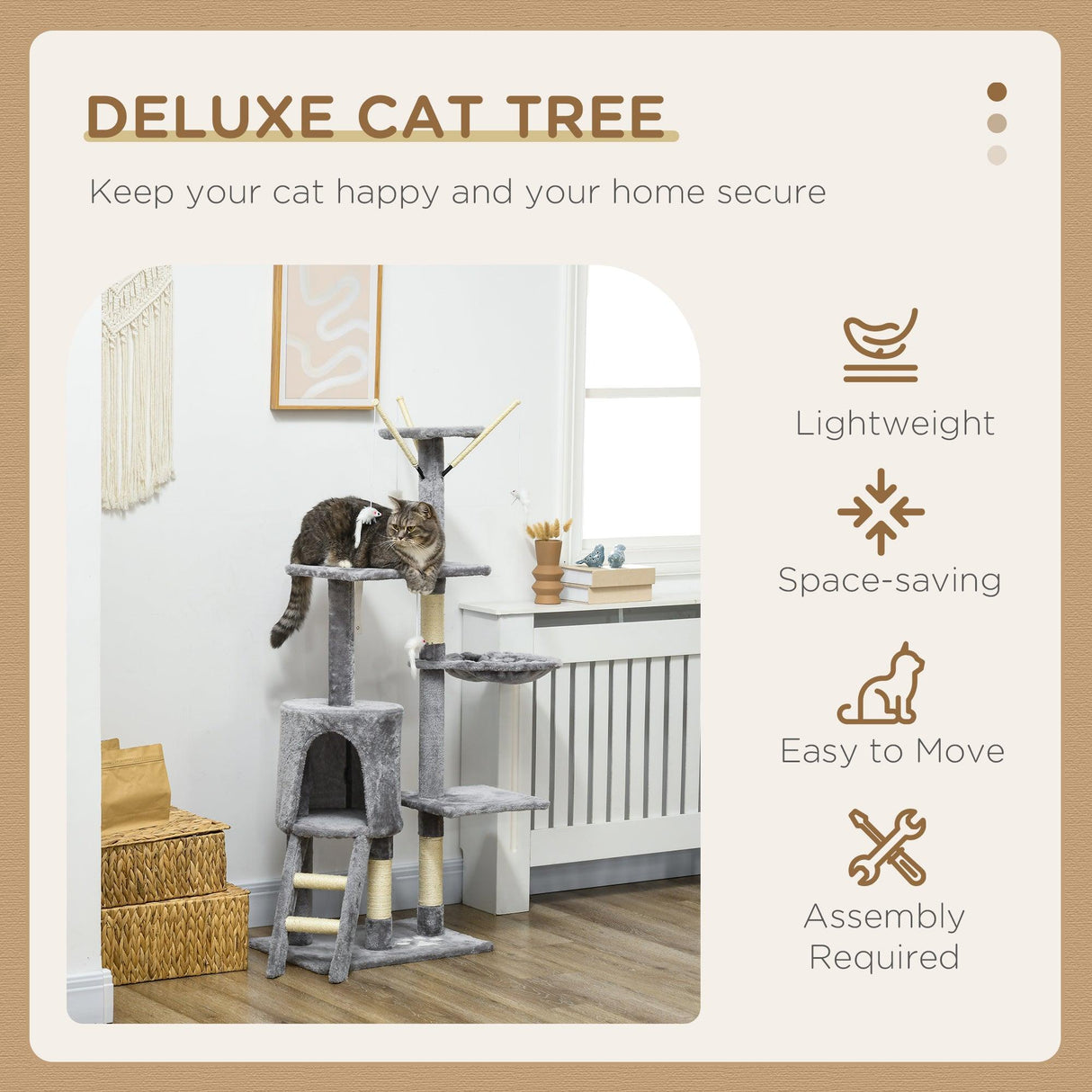 Multi-level Cat Scratching Post Tower with Ladder, 134.2cm - Grey - Cat Trees - Purr Wish