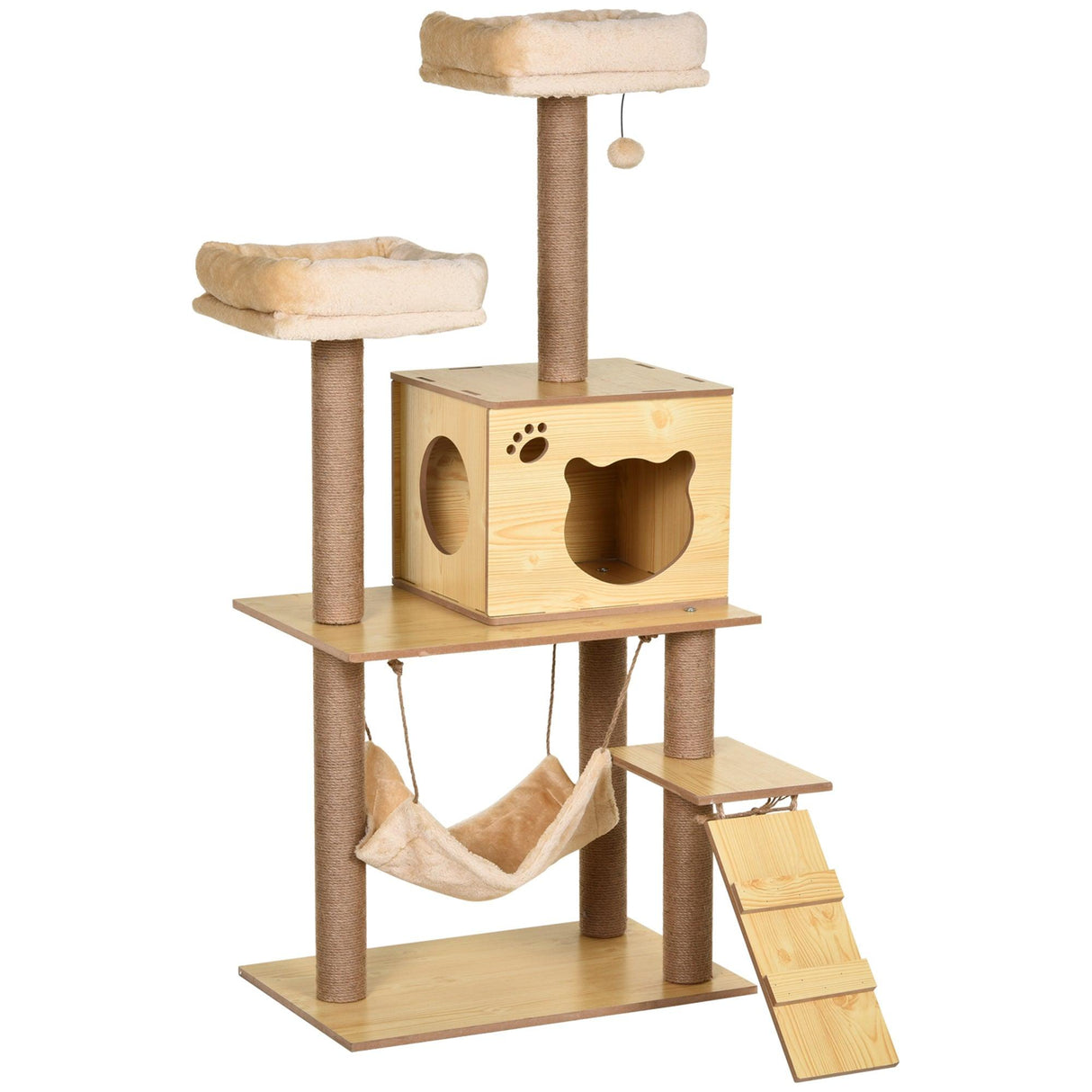 Multi-Level Cat Tree, Scratching Posts, Condo, Ball, 130cm - Yellow - Cat Trees - Purr Wish