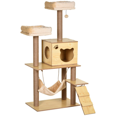 Multi-Level Cat Tree, Scratching Posts, Condo, Ball, 130cm - Yellow - Cat Trees - Purr Wish