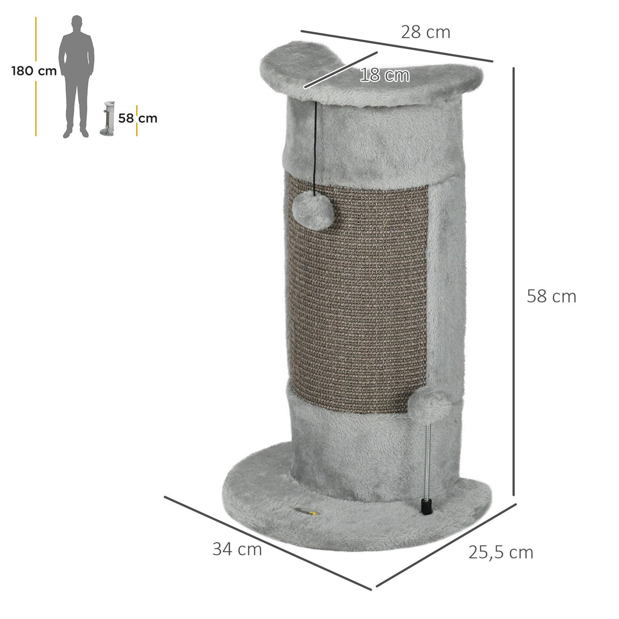 Wall-Mounted Cat Scratching Post w/ Soft Plush Cover, 58cm - Grey - Cat Scratchers - Purr Wish