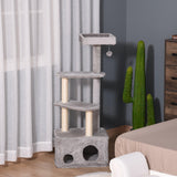 4-Level Cat Tower with Hanging Ball Toys, 125cm - Grey - Cat Trees - Purr Wish
