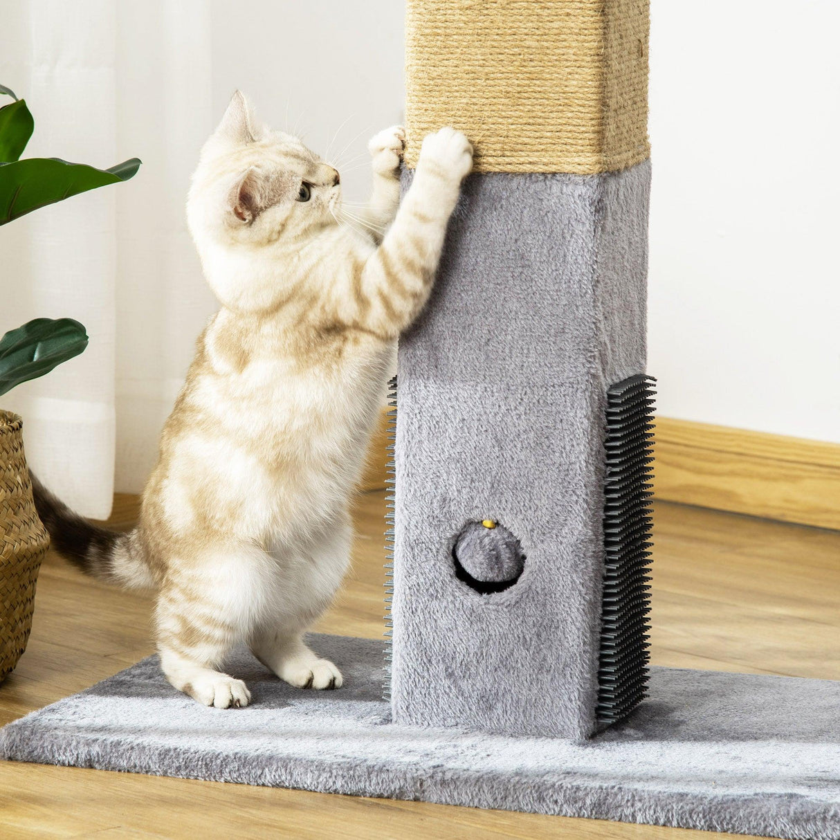 Cat Scratching Post w/ Self Grooming Brush, 79cm - Grey - Cat Scratchers - Purr Wish