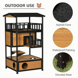 3-Tier Wooden Cat House for Winter Kitten Lodge w/ Tilted Roof, Yellow