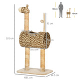 Cute Giraffe Cat Play Tower with Tunnel, 101cm - Beige - Cat Trees - Purr Wish