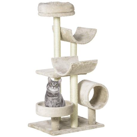 Cat Tree with Tunnels & Plush Covering - Beige - Cat Trees - Purr Wish