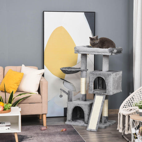 Cat Tower with Hammock and Hanging Ball Toy, 111cm - Grey - Cat Trees - Purr Wish