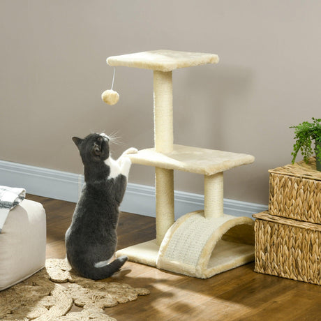 Compact Cat Tree with Scratching Post & Pad, 72cm - Cream White - Cat Trees - Purr Wish