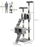 Multilevel Cat Tree Tower for Scratching, Climbing, 170cm - Grey - Cat Trees - Purr Wish