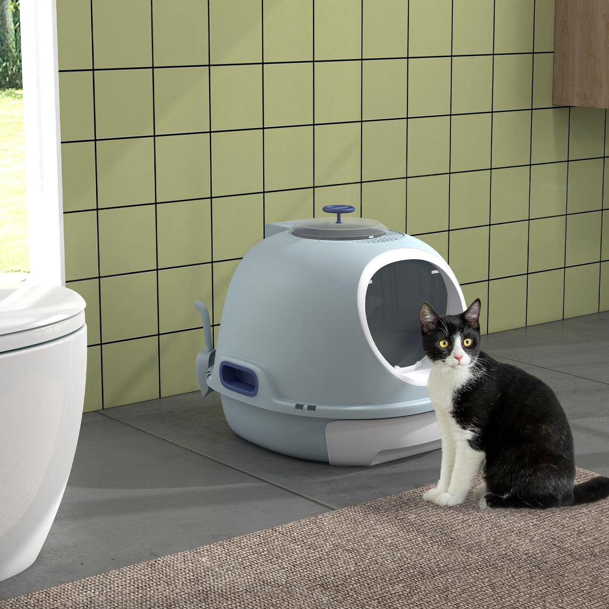 Enclosed Drawer Cat Litter Box - Light Blue - Cat Litter Trays - Purr Wish