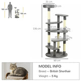 Grey Three-Tier Cat Activity Center Tower, 136cm - Grey - Cat Trees - Purr Wish
