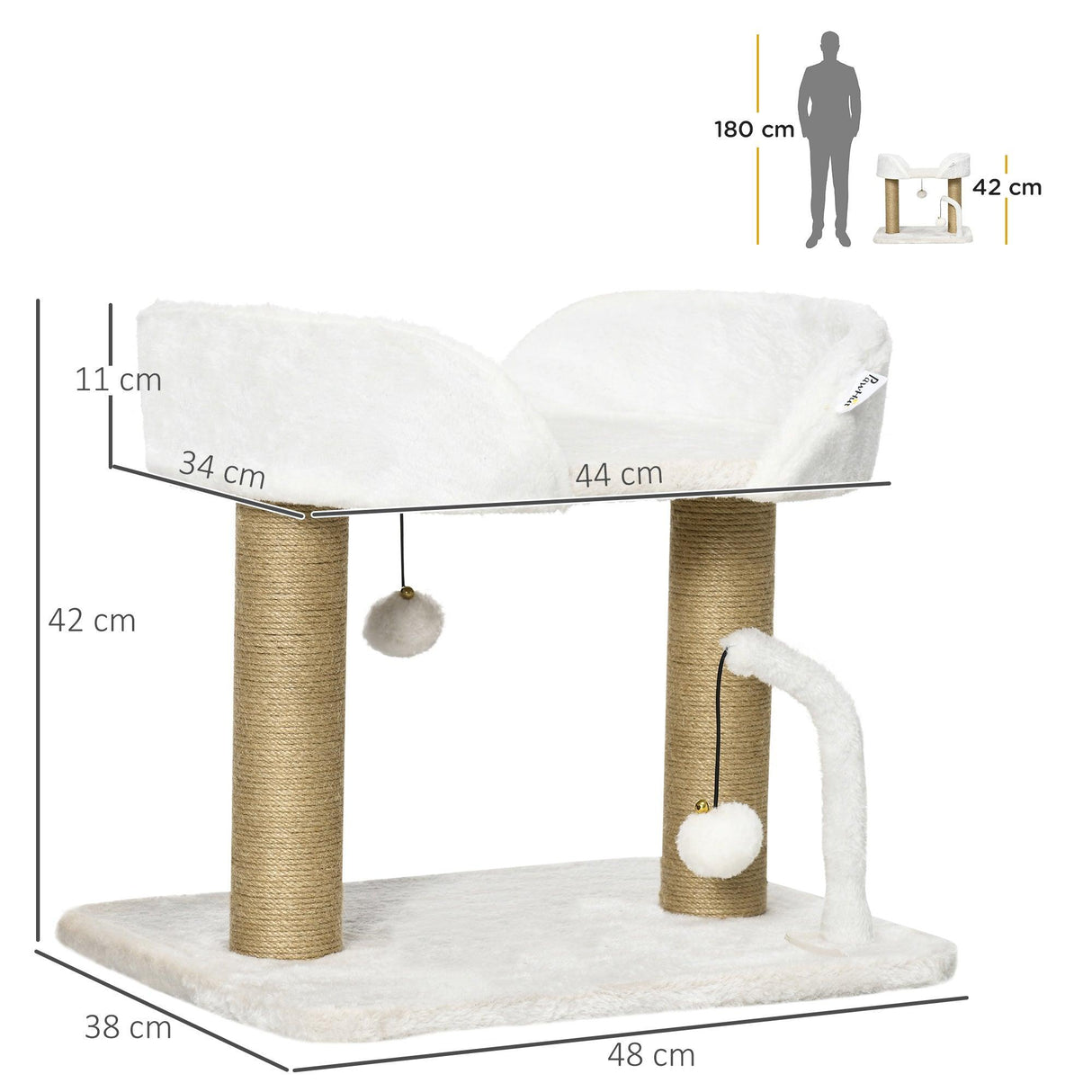 Small Cat Tree with Sisal Scratching Post & Bed, 42cm - White - Cat Trees - Purr Wish