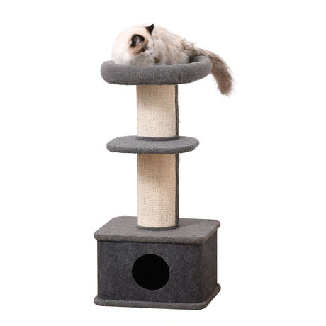 Grey Multi-Level Cat Tower with Plush Perches