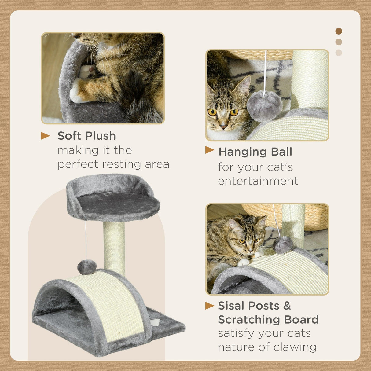 Cat Activity Centre with Sisal Scratching Posts, 46cm - Beige & Grey - Cat Trees - Purr Wish